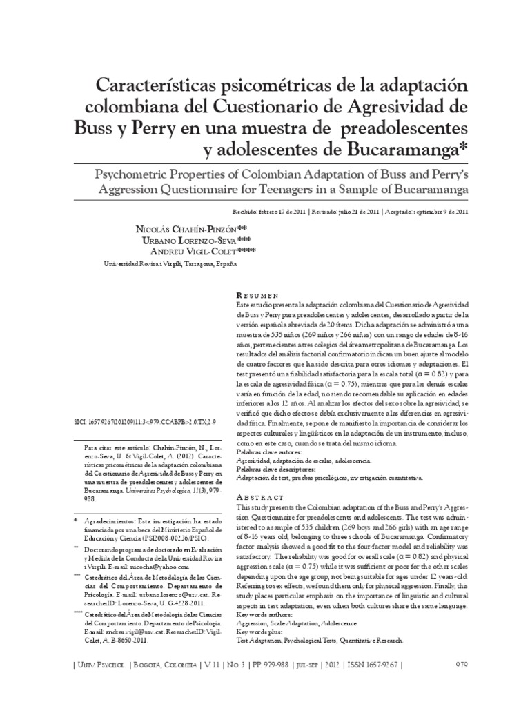 cuestionario de agresividad de buss y perry